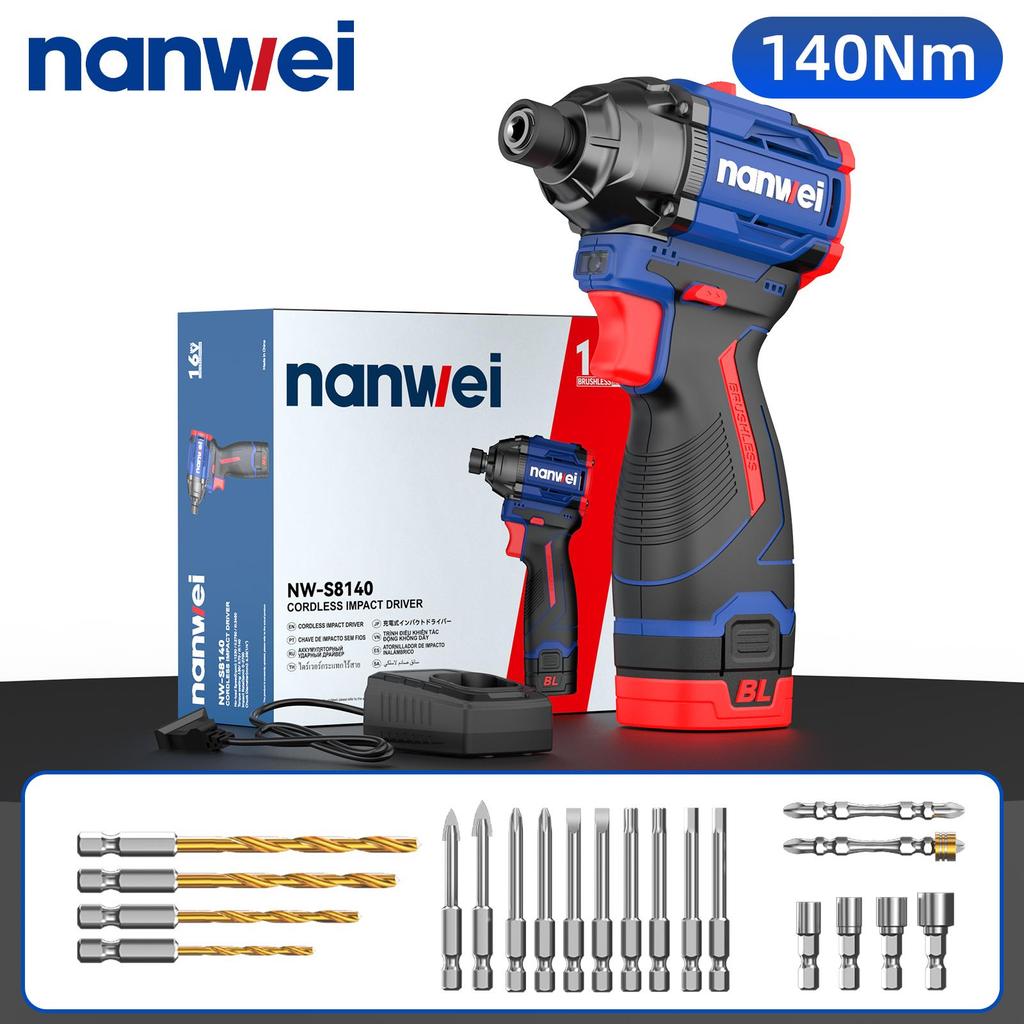 NANWEI 16V Electric Screwdriver 30,I70,140 Nm 3-speed Adjustment, 1/4 Inch, Maximum Speed 3450 Rpm
