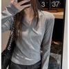 Maglietta a maniche lunghe con scollo a V Stile coreano Top casual da donna