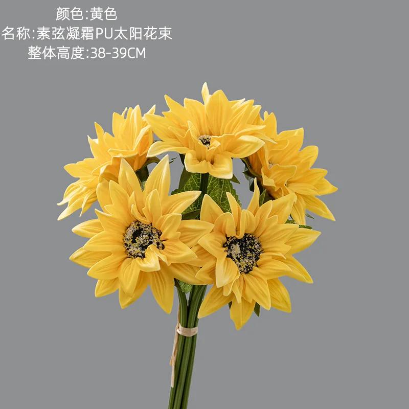 5Pcs/bunch Artifcial Flowers PU Sunflower Bouquet Wedding Decor Fake Flowers Sunflower Home Decoration Accessories Party Floral