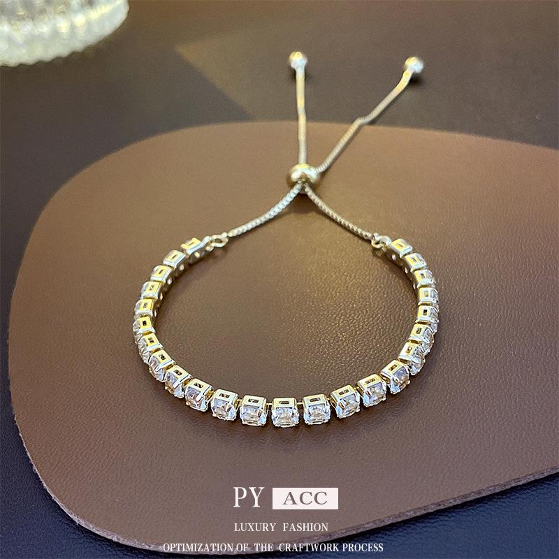 High-End Geometric Crystal Adjustable Bracelet with Luxury Drawstring Design - New Influencer Jewelry