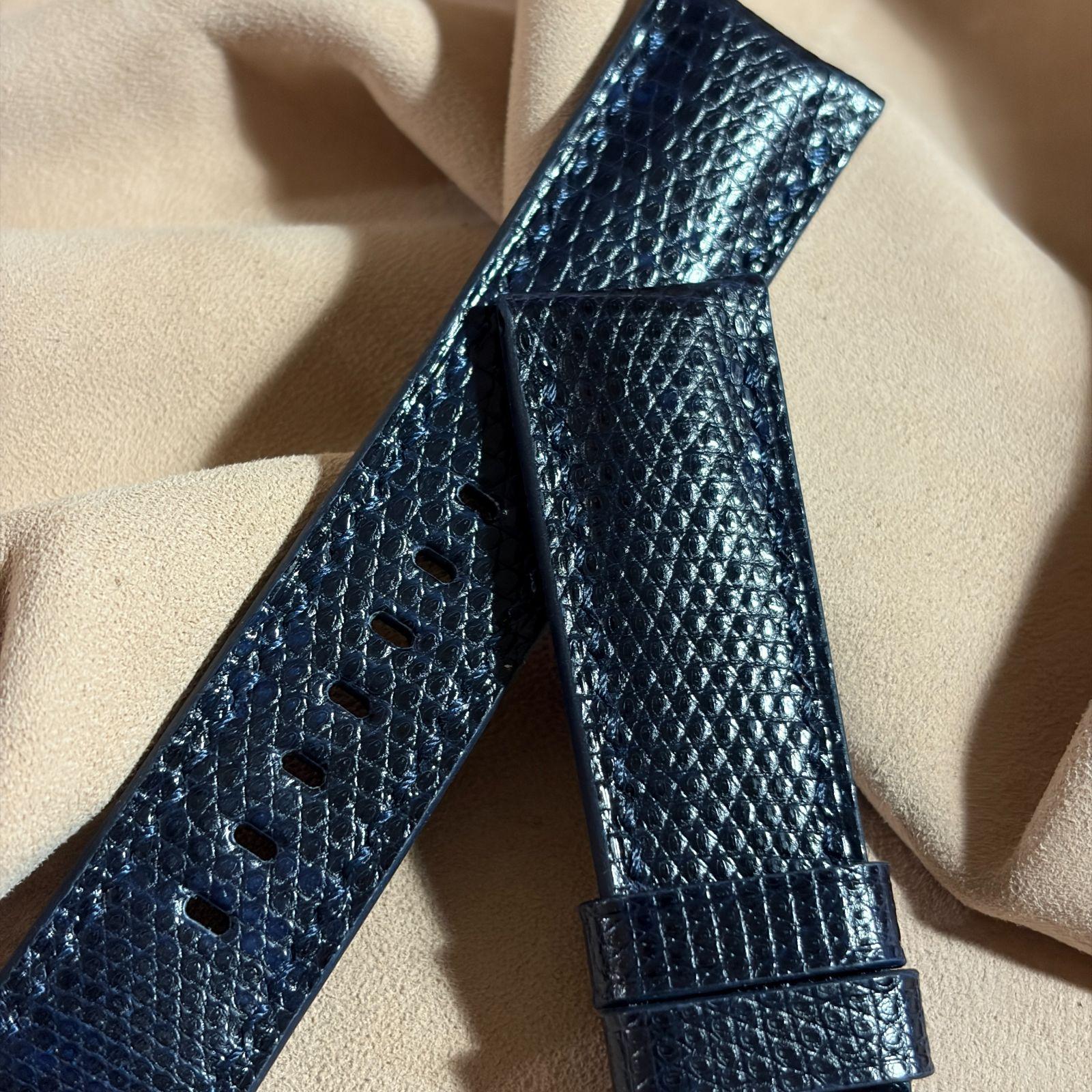Used liz-367 Lizard Leather Watch Strap Navy (Lug Width 22 mm - Buckle Width 20 mm)