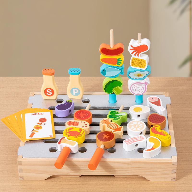 Cross-Border Toddler Fun Wooden Kitchen Playset: Multifunctional Simulation Barbecue Rack for Parent-Child Pretend Play & Education