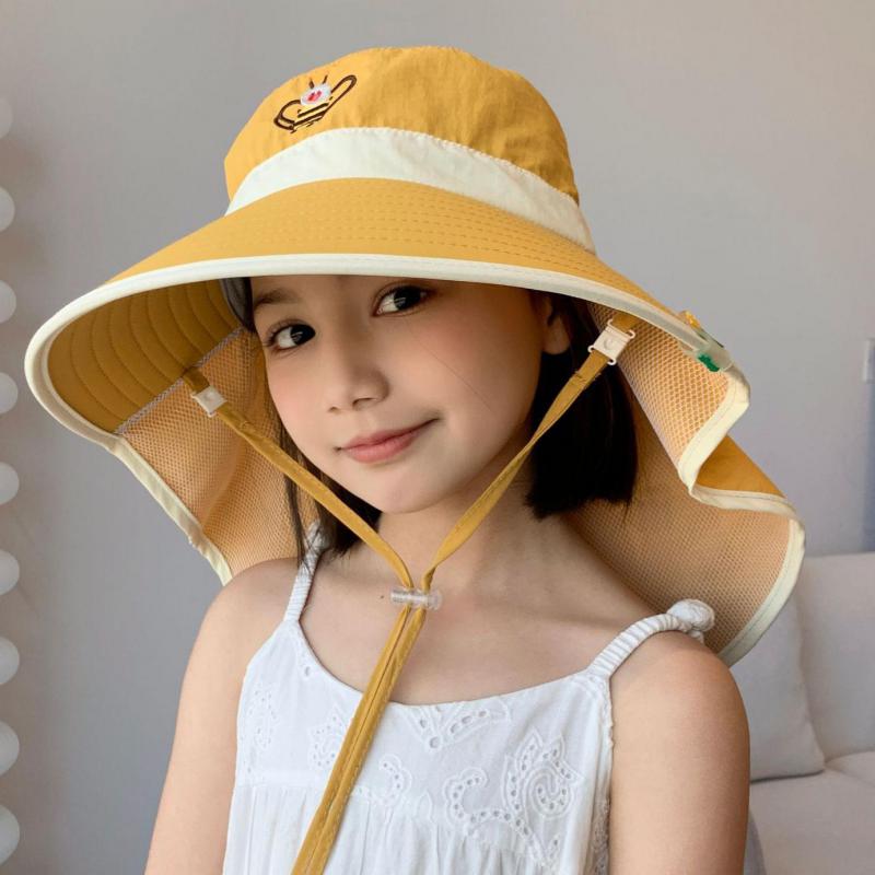 Summer Hats For Children Girls and Boys Big Brim Shawl Sunscreen Outdoor Fisherman Cap Bucket Hat Breathable Traveling Sun Hat