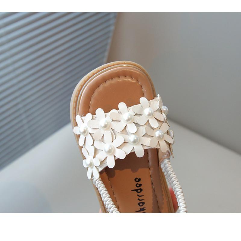 Roman Style Flower Decor Beach Sandals, Soft Sole Open Toe Trendy Shoes for Girls