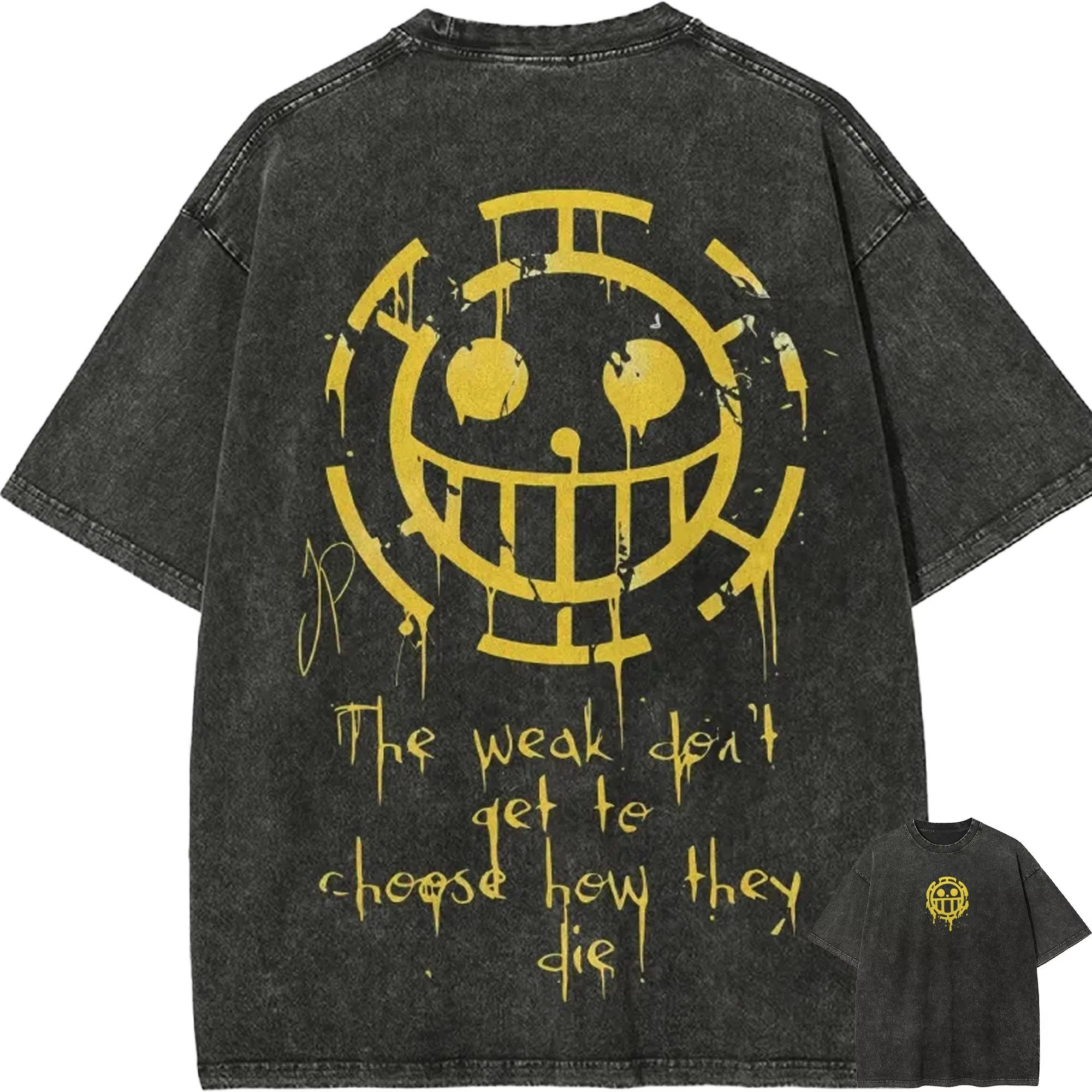 Trafalgar Law T Shirt One Piece Heart Pirates Vintage Acid Wash Streetwear D Retro Anime Graphic Cotton S