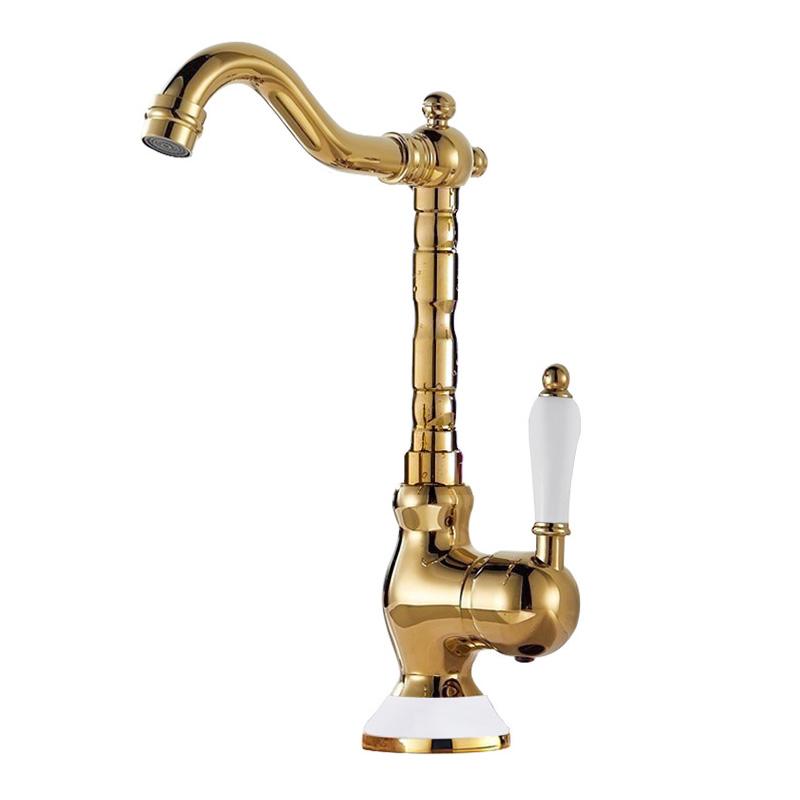 

Brass gold bathroom basin sink faucet deck mounted Single handle hot and cold water mix tap Golden faucets Chrome EL2189 G9/16