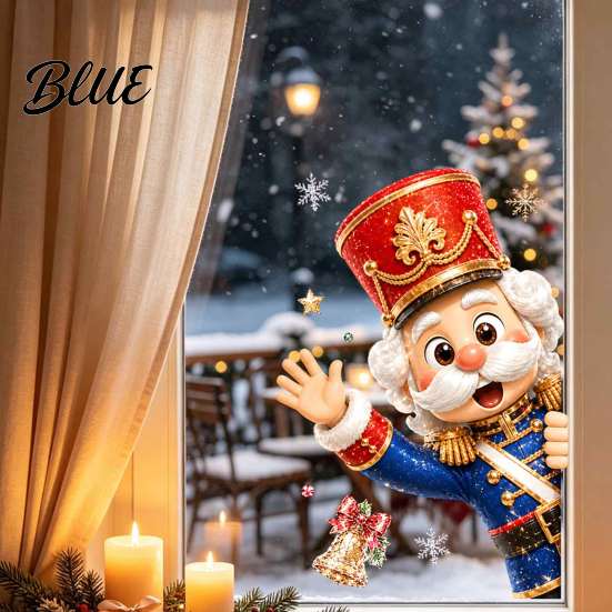 Static Cling Decals Christmas Window Clings, Removable Glass Decals, Snowman Santa Reindeer Nutcracker Glue Free Film with Snowflakes, Reusable