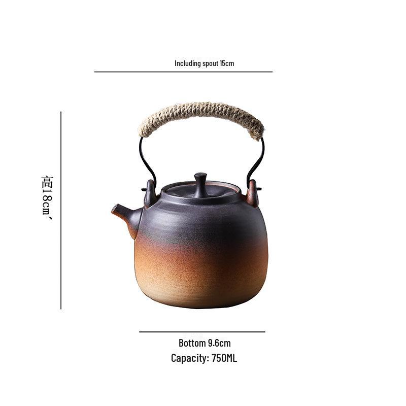 Ceramic Kung Fu Tea Set: Black Teapot with Side Handle and Charcoal Stove for Open Fire.