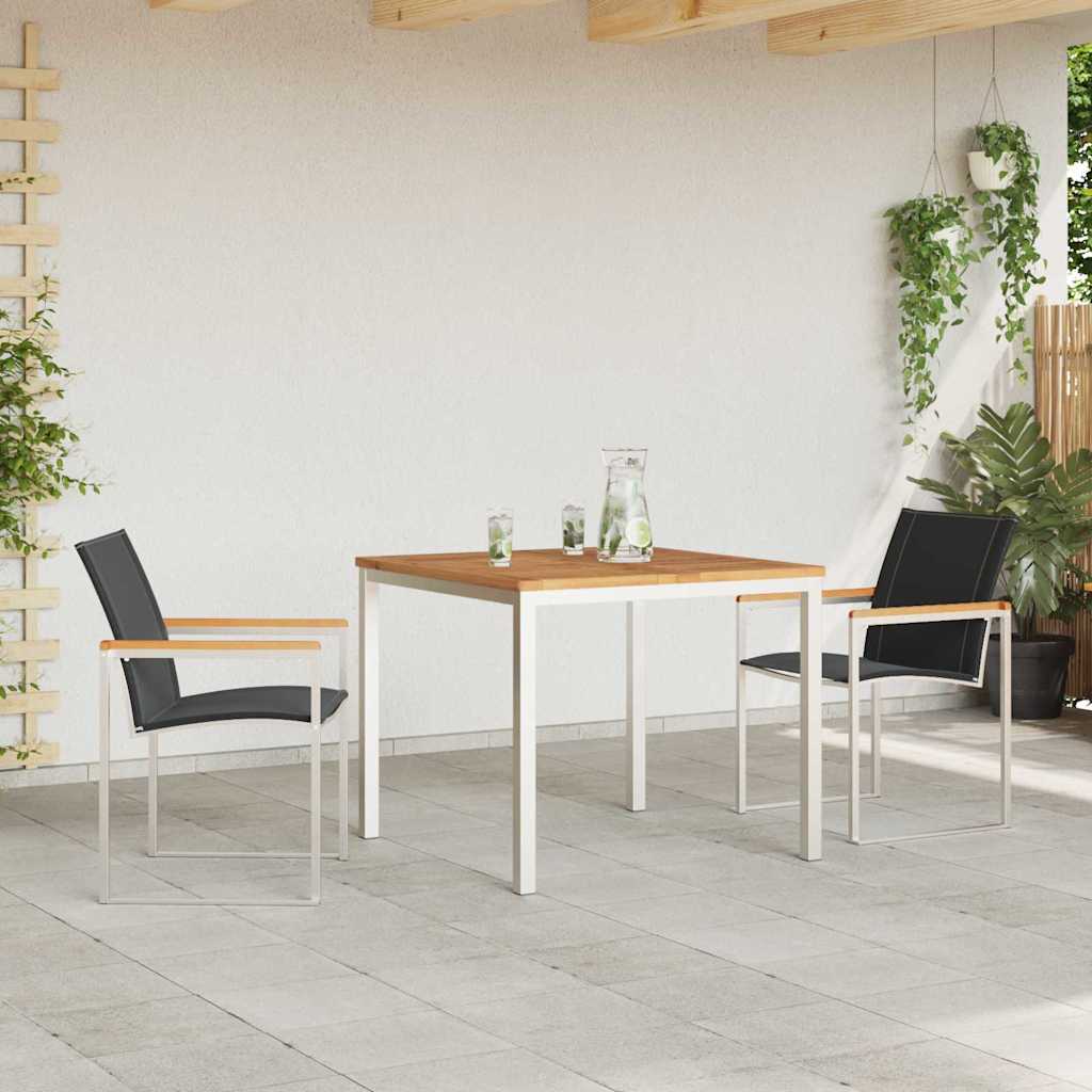 Garden Dining Set 3 Pcs Solid Acacia Wood and Stainless Steel