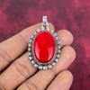 Roter Koralle Handgemachter Edelstein Anhänger, 925 Sterling Silber Anhänger Antiker Schmuck, Für Verlobungsgeschenk