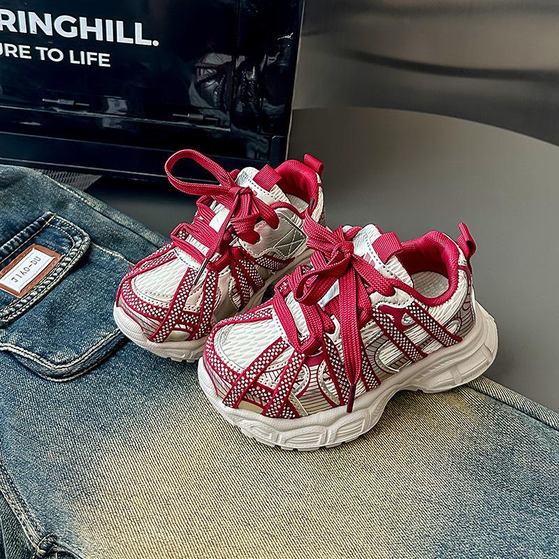 Children's Popular Thick-soled Letter Sneakers Boys' Trendy Shoes Medium and Large Children's Lightweight Fashion Dad Shoes Girls' Casual Shoes