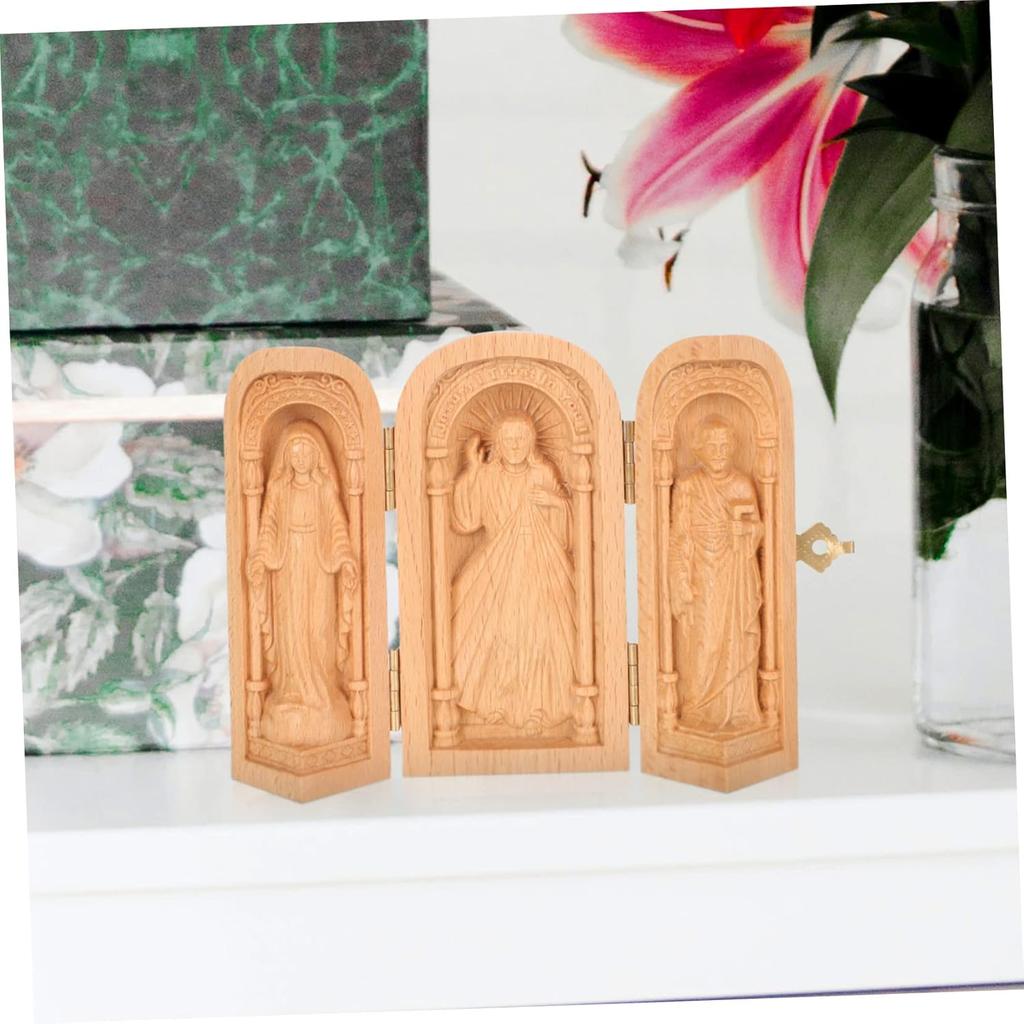 Religious Ornaments Mini Decor Vintage Decor for Home Hand Sculpture Boxwood Carving Christ Mini Christian Altar Box Hand Carving Christian Statues