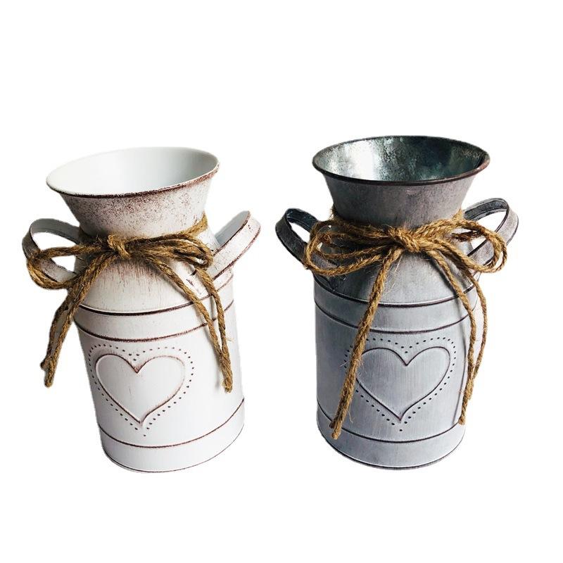Metal Vase Garden Flower Bucket Artificial Arrangement Flower Rack Home Gardening Accessories Retro Metal Handicrafts Home Decor