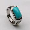 Classic Silver 925 Ethnic Style Turquoise Saddle Rings for Women Simple Retro Hollow Out Green Ring Couple Style Banquet Jewelry