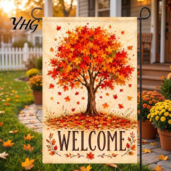 Decorative Accents for Indoor Outdoor Stacked Pumpkin Garden Flag, Burlap Look Fall Decor, Flax Ornaments Living Room Double Sided Holiday Yard