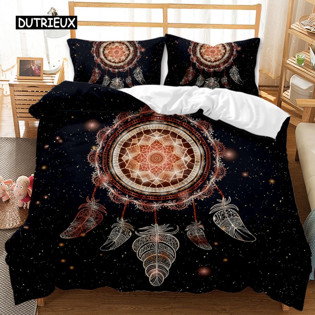 Dream Catcher Duvet Cover Feather Purple Dream Catcher Bedding Set Magic Symbol Exotic Polyester Quilt Cover Double Queen King