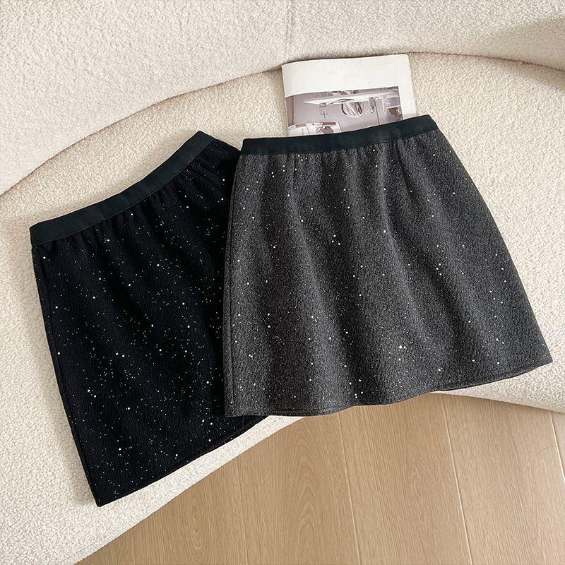Wool Blend Shimmering Starry High-Waisted Skirt - Autumn/Winter Collection