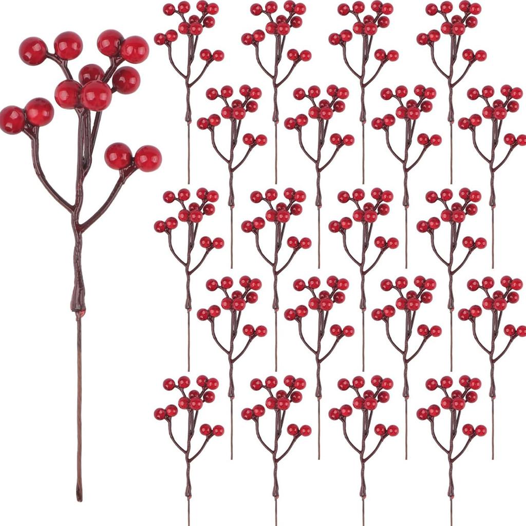 10 Stück Künstlicher Beerenzweig Weihnachtsbaumschmuck Ornamente Kunstpflanze für Heimdeko Neujahr 2026 Geschenke Zubehör
