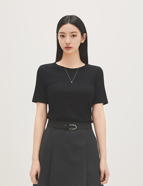 ROEM All Day Basic Round Neck Ribbed T-Shirt Rmhwg24R03