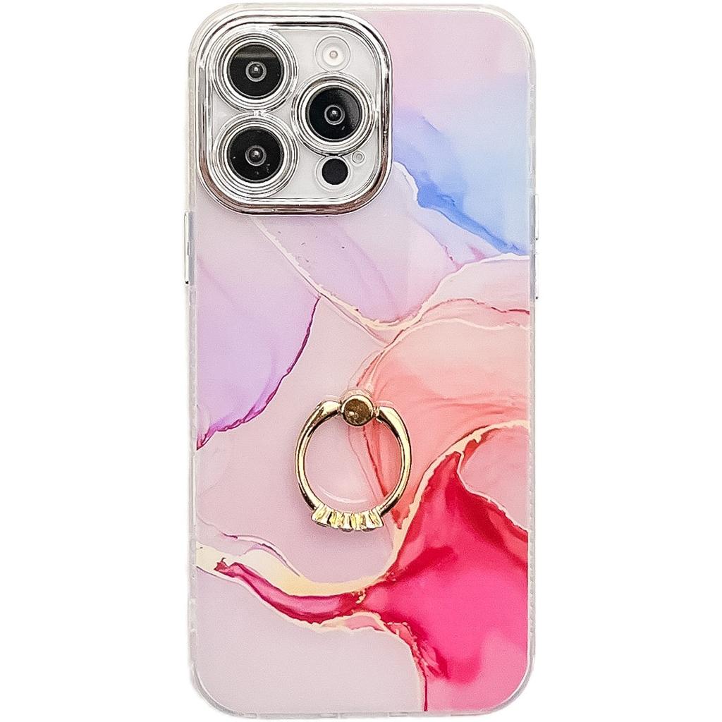 For iPhone 16 Pro Max Case with Kickstand IMD Marble Pattern Electroplated Phone Cover