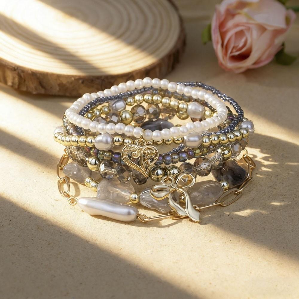 Multi-layer Design Boho Bracelet Imitation Pearl Beaded Chain Bangle Strand Bracelet  Women Jewelry
