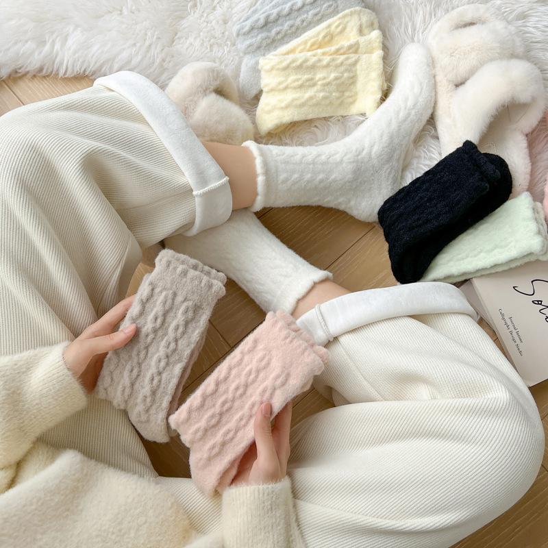 Damskie Jesienno-Zimowe Dodaj Aksamit Grube Ciepłe Retro Skręcane Kolorowe Skarpetki Rurki do Spania