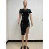 Summer Women's Double-breasted Black Dress Slit Slim Dress