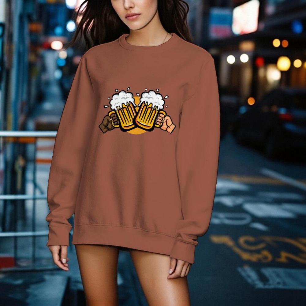 The New Autumn Ladies Beer Pattern Sweatshirt Casual Sportswear Fashionable and Comfortable Outdoor Personality Round Neck Sweatshirt