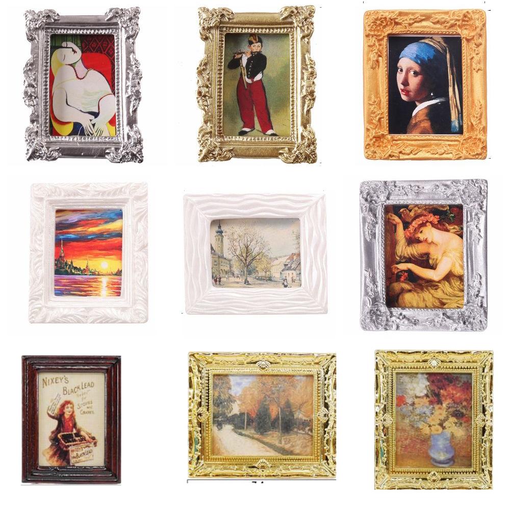 1:12 Scale Dollhouse Miniature Oil Painting Vintage Character Landscape Picture Mini Photo Frame Dollhouse Wall Mural Ornaments