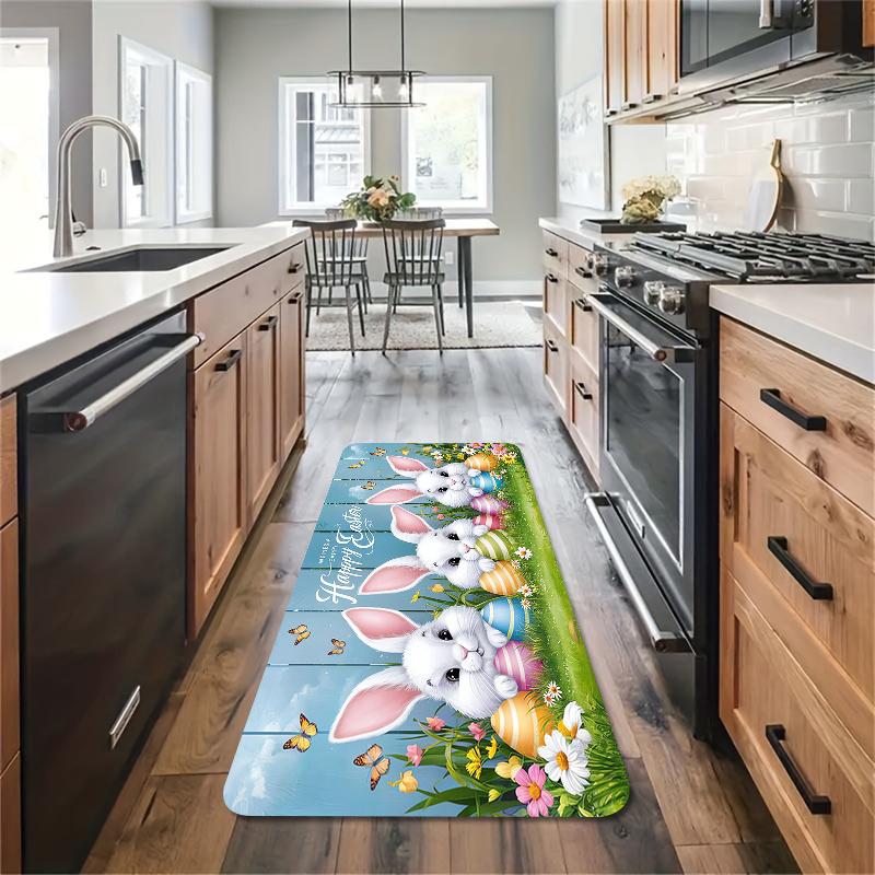 Easter Bunny Eggs Butterfly Kitchen Mat Home Decor Washable Corridor Balcony Rugs Bathroom Non-slip Floor Mat Entrance Doormat