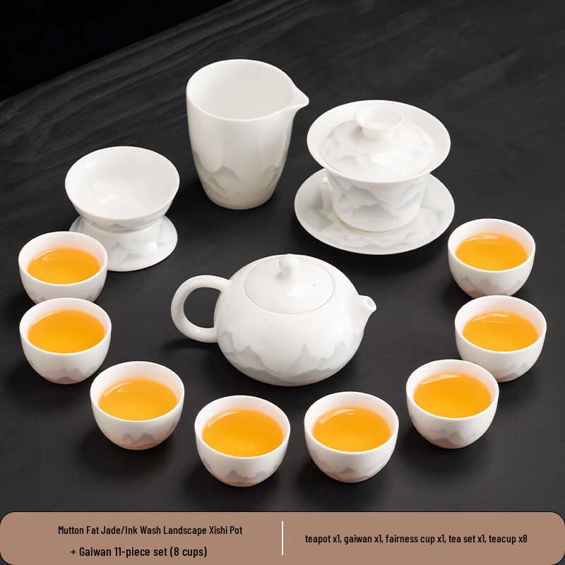 Yipan Kung Fu Tea Set - Mutton Fat Jade & Ink Wash Landscape
