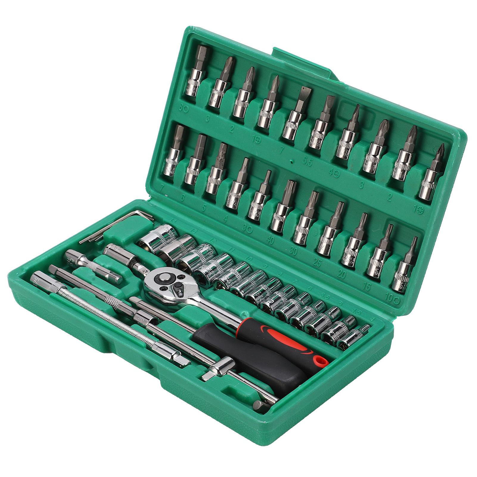 

Набор из 46 торцевых головок, автомобильный ключ для ремонта, универсальный набор инструментов, фурнитура из углеродистой стали