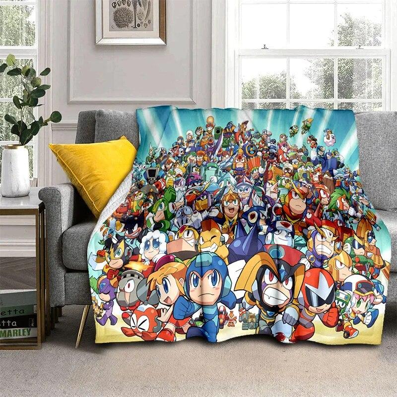 Retro Games Megaman Rockman Cartoon Blanket,Soft Throw Blanket for Home Bedroom Bed Sofa Picnic Travel Office Cover Blanket Kids