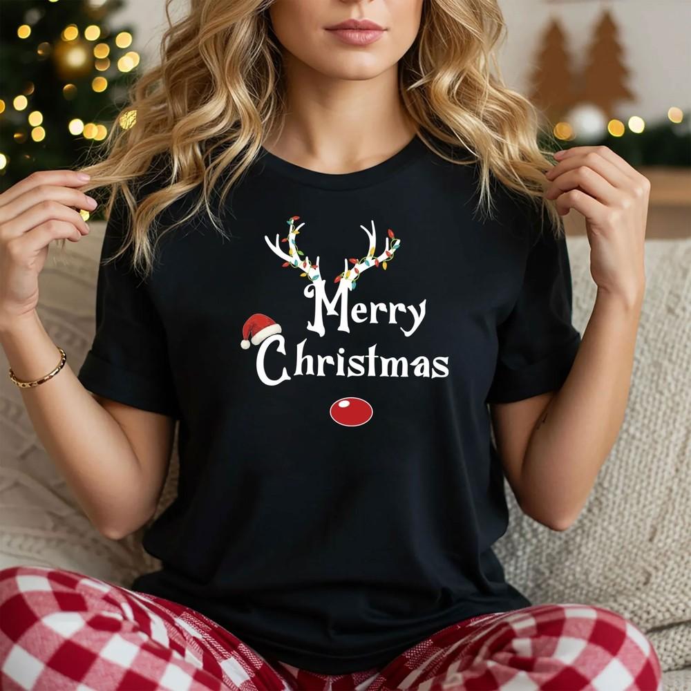

Christmas T-Shirt Novelty Funny Santa Reindeer Xmas Gift Top, Light Horn 3 2XL