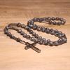 Collier pendentif croix en pierre naturelle, Croix en pierre d'œil de tigre et fer à bille chapelet collier pour homme