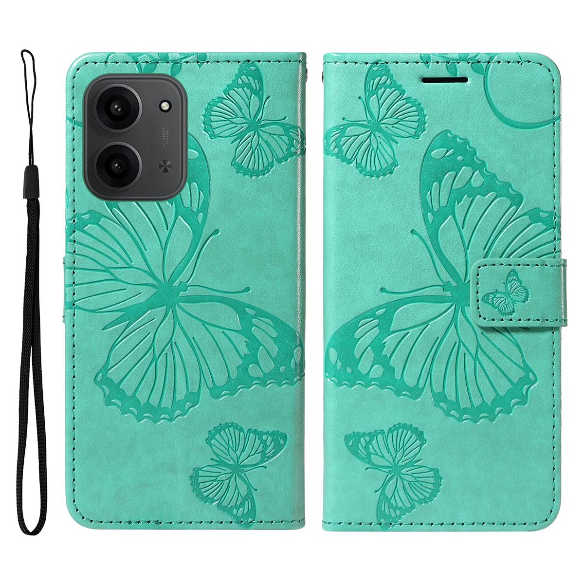 

Для Xiaomi Redmi 15C 4G (171 мм) Чехол-кошелек Кожаный чехол для телефона с цветочным тиснением и бабочками Подставка Green