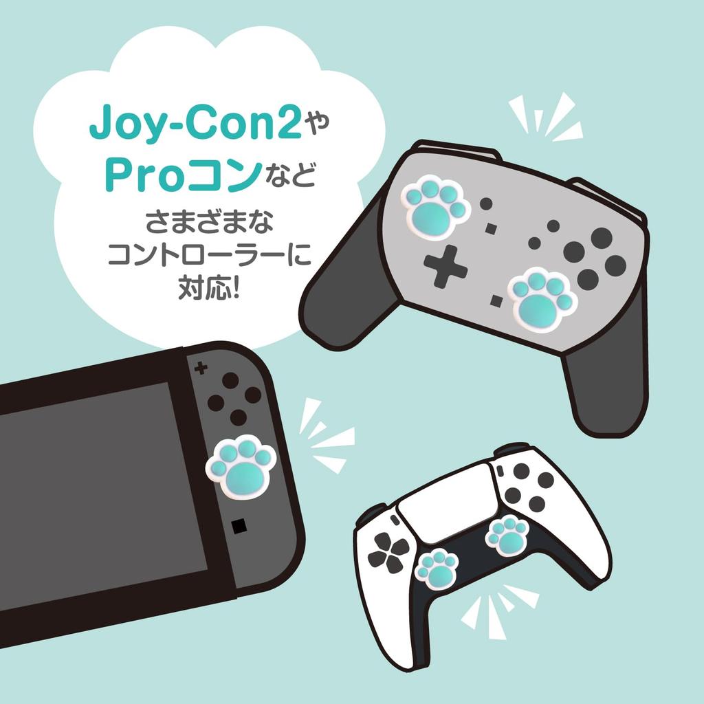 Allone Analog Stick Cover for Switch 2, Paw Print Mint, 2.5 x 0.8 x 2.3 cm, Easy Installation and Protection from Dirt, Improves Grip and Control,