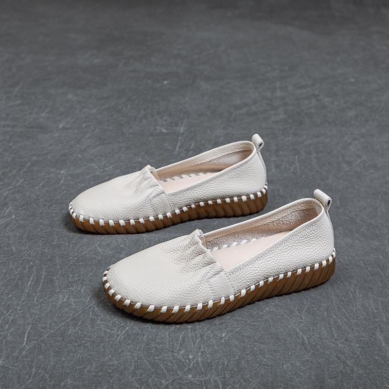 Women's Leather Shoes with Soft Soles and Soft Surfaces, Casual Single Shoes On One Foot