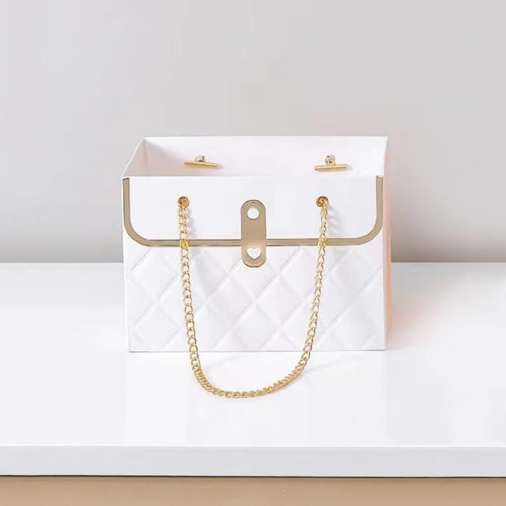 Bouquet Storage Bucket Flower Paper Gift Box with Metal Chain 4PCS Florist Bag with Handle Gift Case for Arrangements Wedding Wrap Bags Pastel Bags