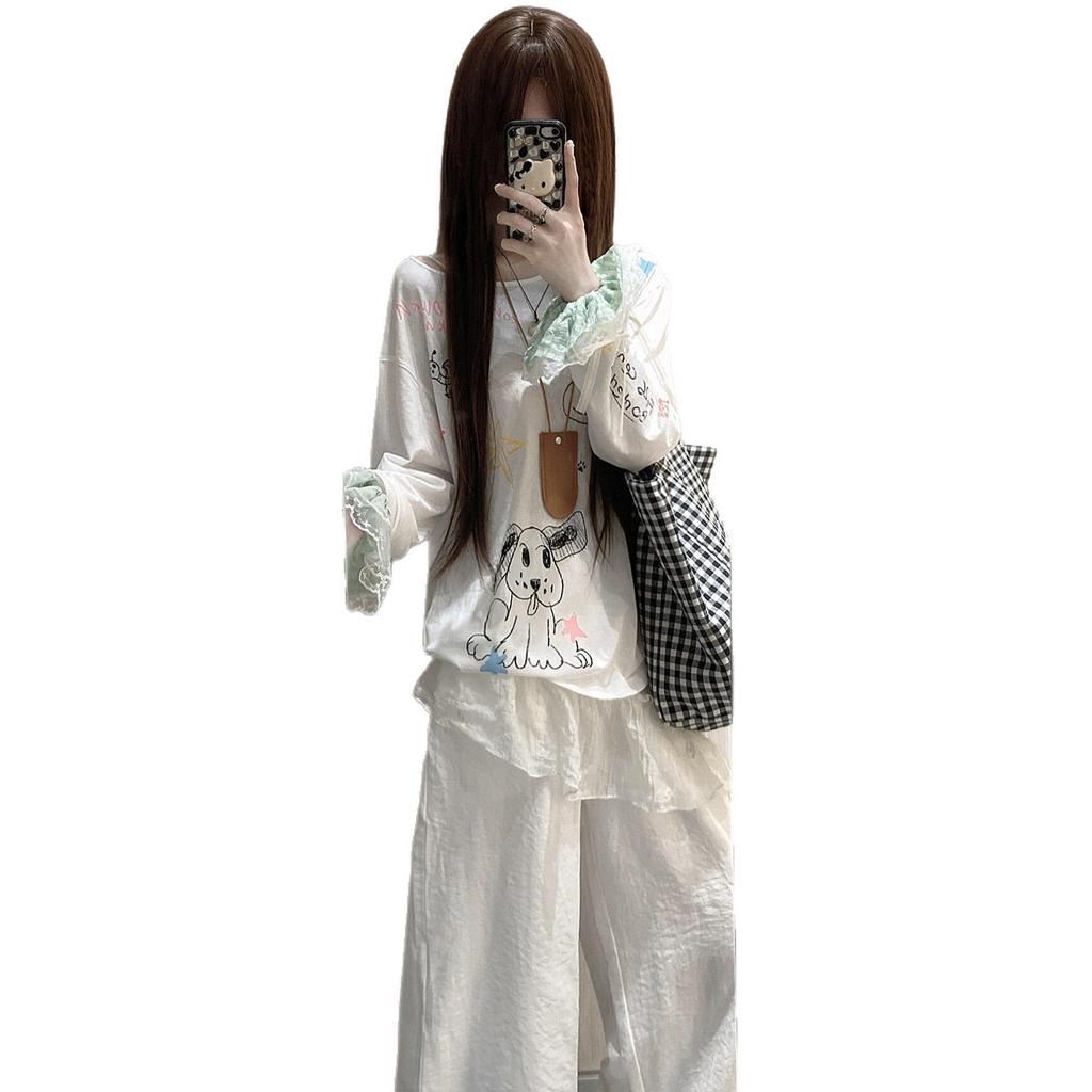 Painted Graffiti Micro-transparent Thin Sunscreen Blouse Long-sleeved T-shirt Women's 2026 New Summer Korean Beautiful Small Top