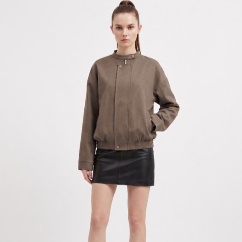 Shop Women S Simple Daily Mockneck Bomber looSe Zip Black Naru Wjp260054