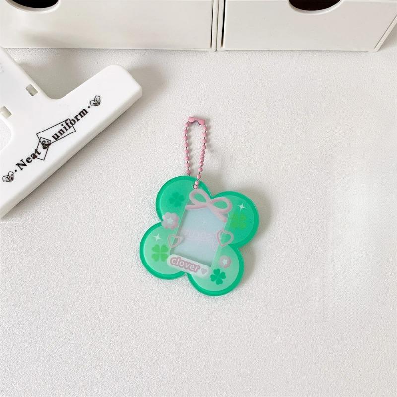 Clover Card Cover, One Inch Student Id Photo Decoration Pendant Key Chain Photo Frame Protection Card Cover
