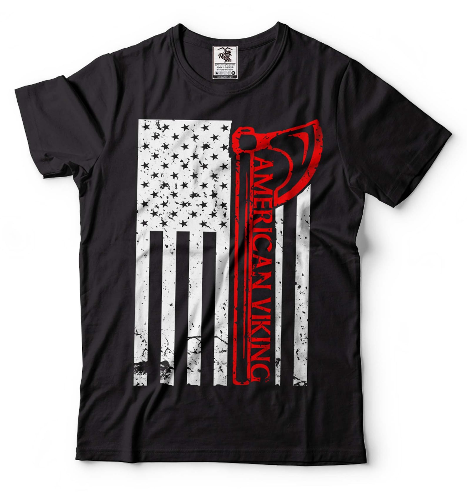 American Viking T-Shirt: Patriotic USA Flag, Warrior Axe Tee 2XL
