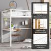 [32552890WAA] Iron Bunk Loft Bed, for Children and Teenagers, Table and Wardrobe, Side Ladder Handrail, Iron+Chipboard, White+Natural, 90x200cm