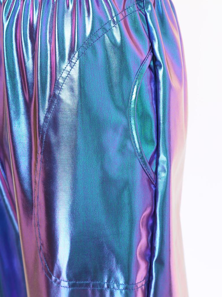 Damen Metallic Tanzhose Hoher Bund Elastischer Bund Lockerer Schnitt Sporthose Glänzender Schimmer Moderne Hose