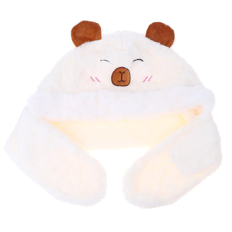 

Трендовая милая мультяшная шапка-капибара, шарф, зимний теплый шарф-шапка для женщин, девушек, каваий, защита ушей, мягкая пушистая шапка-шарф, подарки белый