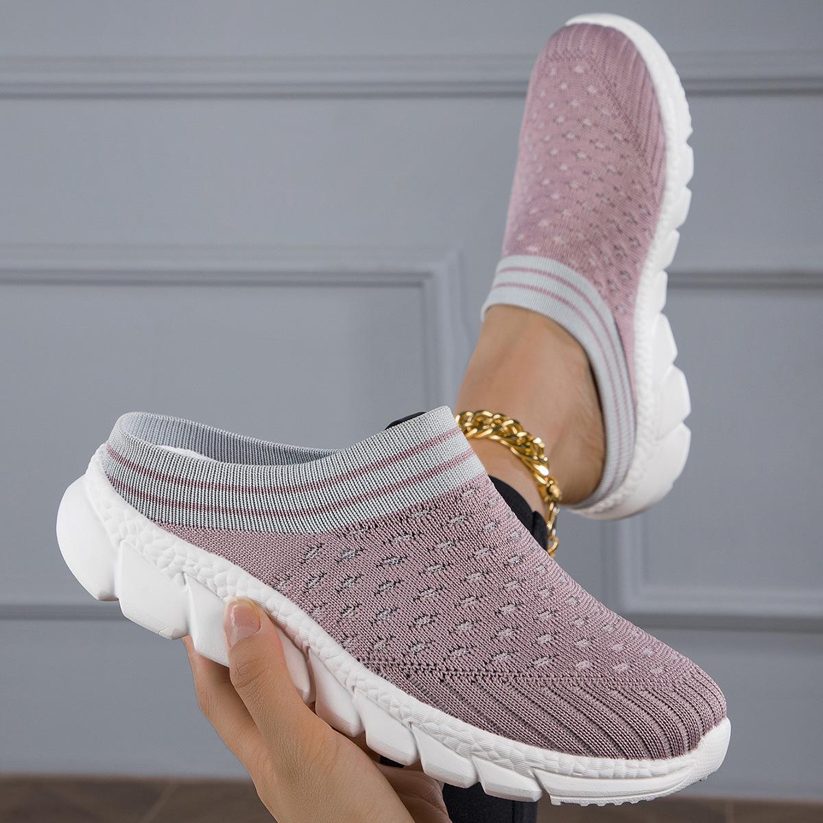 

Breathable large size couple shoes couple half slippers casual shoes men s shoes women s shoes bag head flying woven lightweight slippers 42 фіолетовий