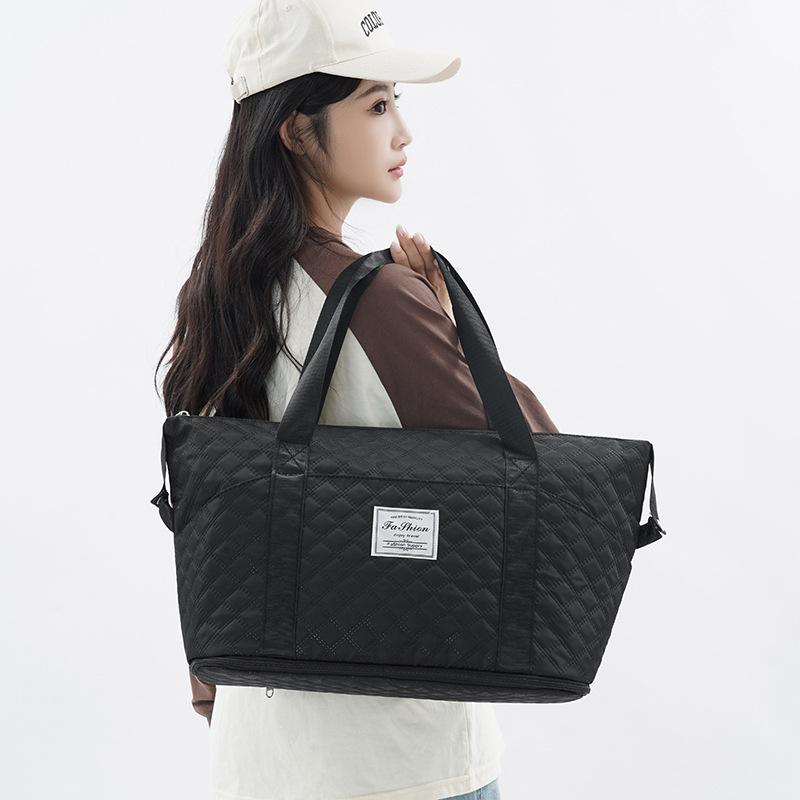 Dry-wet Separation Sports and Fitness Bag, Multi-pocket Diamond-shaped Embroidered Thread, Large-capacity Travel Bag with Handle and Shoe Compartment