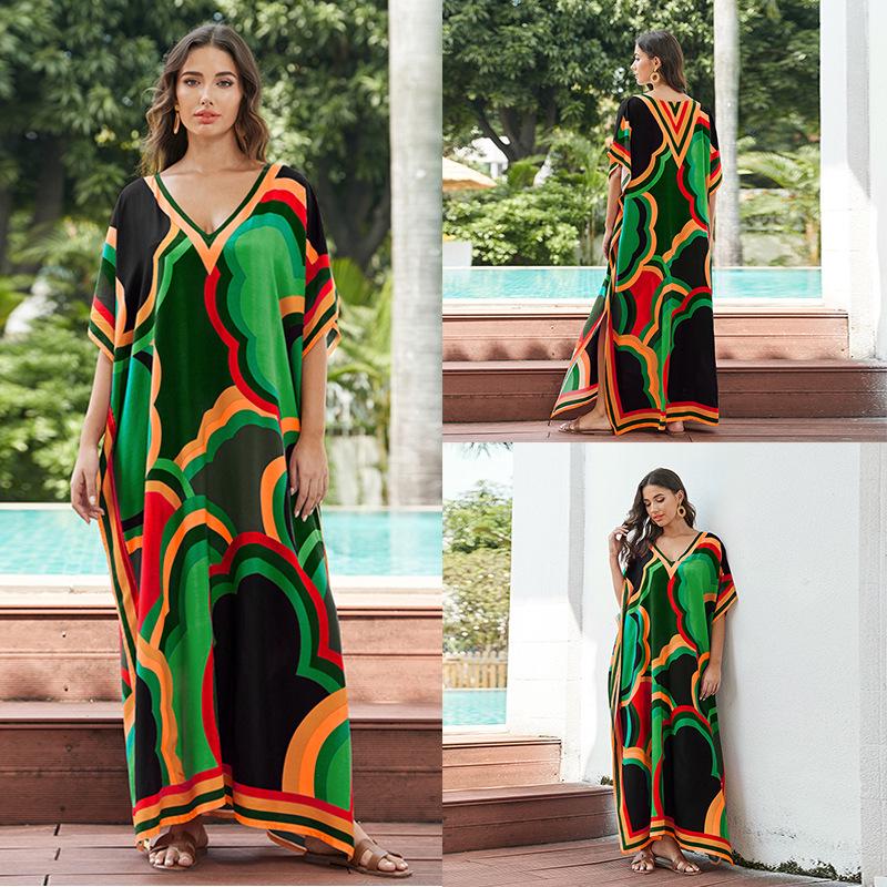 European-American Cotton Tie-Dye Beach Dress: Loose Robe & Bikini Cover-Up