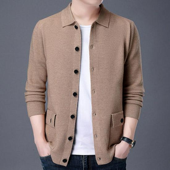 Men's V-Neck Winter Knit Sweater - Middle-Aged Thick & Warm Pullover